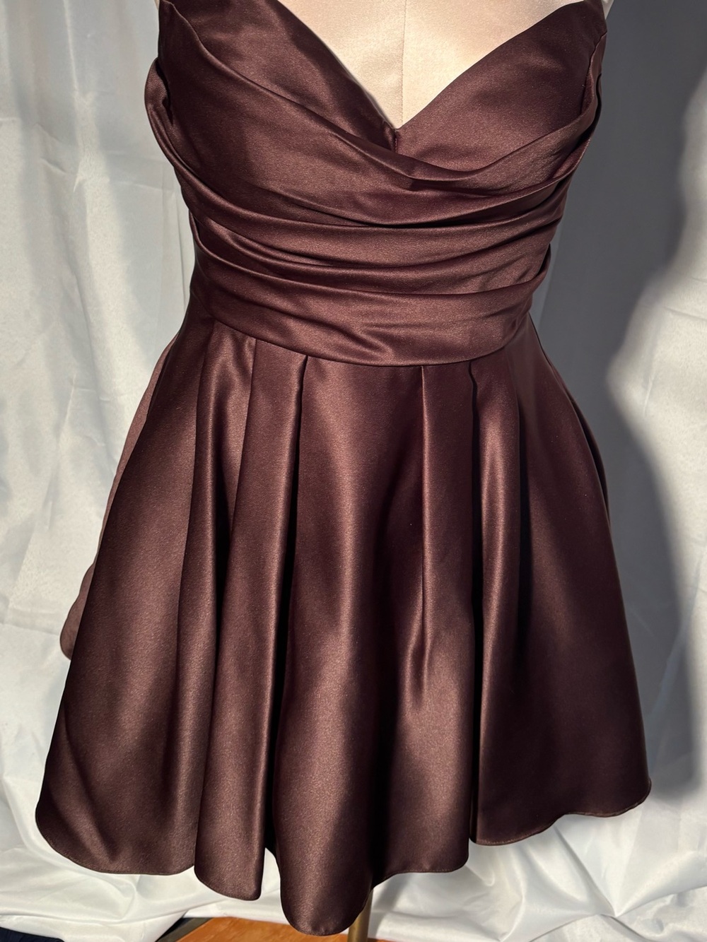 Blondie Nites Strapless Satin Dress in Chocolate Brown